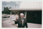 ESJ holding up sign for Jesus is Lord at St Mary's Ohio Ashram, 1966