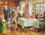 John Wesley visits a needy family with Grace Murray by Richard Douglas